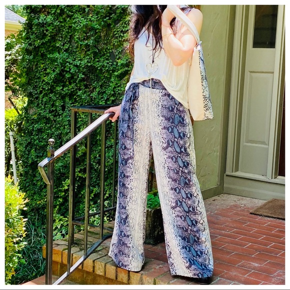 ShopEvelynne Pants - ✨LAST ONE✨SNAKESKIN PRINT WIDE LEG TIE FRONT PANTS